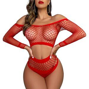 Women Naughty Lace Bodysuit Nightwear 2 Piece Sets See Through Lingerie